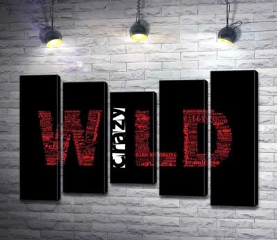 Модульная картина "Красная надпись "Дикий" (Wild) на черном фоне"