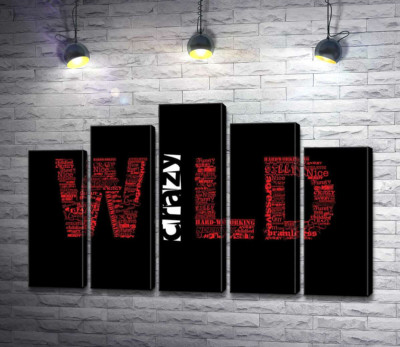 Модульная картина "Красная надпись "Дикий" (Wild) на черном фоне"
