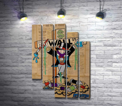 Мистер Монополи (Monopoly) на кресте Уолл-стрит (Wall Street)