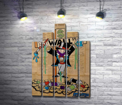 Модульная картина "Мистер Монополи (Monopoly) на кресте Уолл-стрит (Wall Street)"