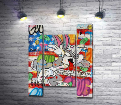 Модульная картина "Багз Банни (Bugs Bunny) насмешливо показывает язык"