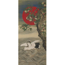 Благоприятные символы: журавль, восходящее солнце и персики (Auspicious Symbols: Crane, Rising Sun and Peach) - Окамото Сюки (Okamoto Shuki)