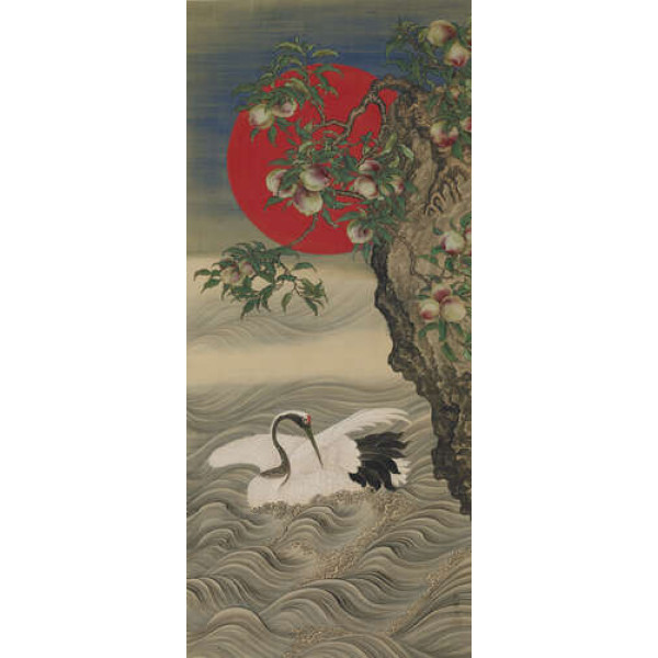 Сприятливі символи: журавель, сонце, що сходить і персики (Auspicious Symbols: Crane, Rising Sun and Peach) - Окамото Сюкі (Okamoto Shuki) 