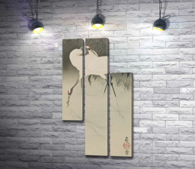 Модульная картина "Пара журавлей в камышах (Pair of cranes in reeds) – Охара Косон (Ohara Koson)"