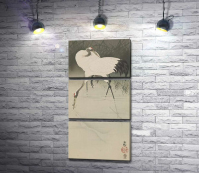 Пара журавлей в камышах (Pair of cranes in reeds) – Охара Косон (Ohara Koson)