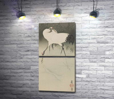 Модульна картина "Пара журавлів в очереті (Pair of cranes in reeds) - Охара Косон (Ohara Koson)"