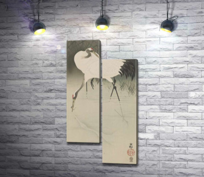 Модульна картина "Пара журавлів в очереті (Pair of cranes in reeds) - Охара Косон (Ohara Koson)"