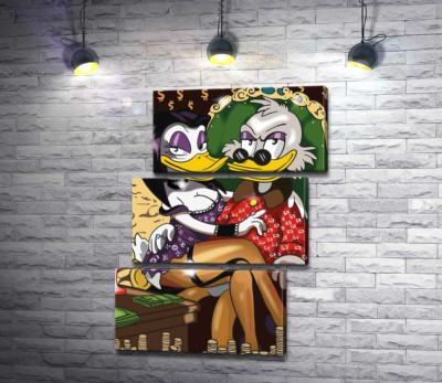 Магика де Гипноз (Magica De Spell) соблазнительно сидит на руках у Скруджа МакДака (Scrooge McDuck)
