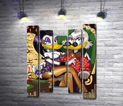 Магика де Гипноз (Magica De Spell) соблазнительно сидит на руках у Скруджа МакДака (Scrooge McDuck)