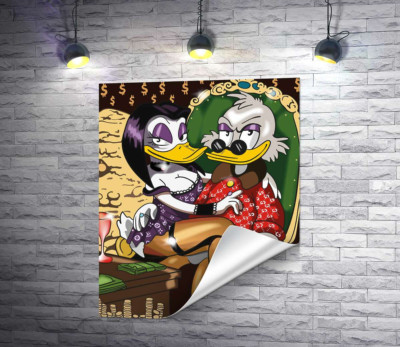 Магика де Гипноз (Magica De Spell) соблазнительно сидит на руках у Скруджа МакДака (Scrooge McDuck)