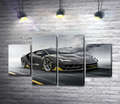 Модульная картина "Итог столетней работы в юбилейном автомобиле Lamborghini Centenario"