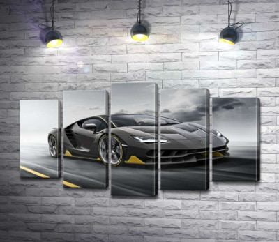 Модульная картина "Итог столетней работы в юбилейном автомобиле Lamborghini Centenario"
