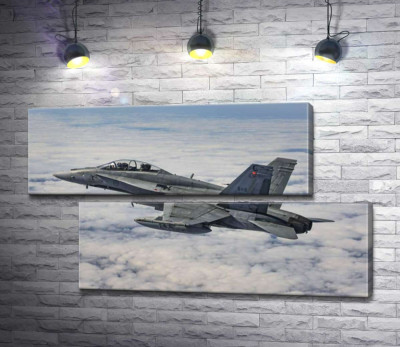Модульная картина "Канадский истребитель Mc Donnell Douglas CF-18 Hornet разрезает небесное пространство"