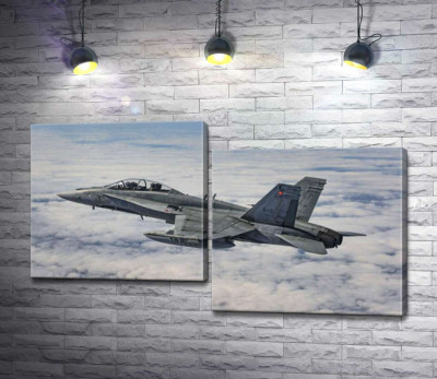 Модульная картина "Канадский истребитель Mc Donnell Douglas CF-18 Hornet разрезает небесное пространство"