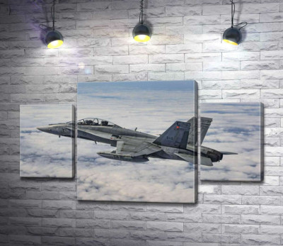 Модульная картина "Канадский истребитель Mc Donnell Douglas CF-18 Hornet разрезает небесное пространство"