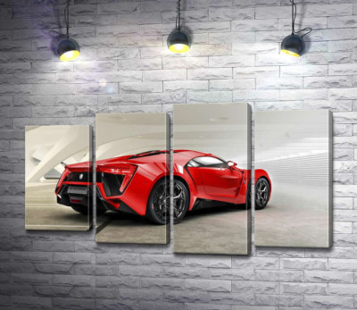 Модульная картина "Красный бампер автомобиля Lykan Hypersport на белом фоне"