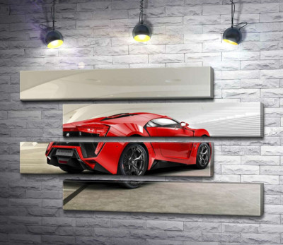 Модульная картина "Красный бампер автомобиля Lykan Hypersport на белом фоне"