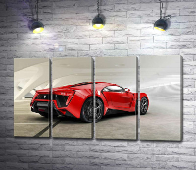 Модульная картина "Красный бампер автомобиля Lykan Hypersport на белом фоне"