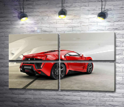 Модульная картина "Красный бампер автомобиля Lykan Hypersport на белом фоне"