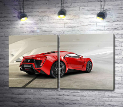 Модульна картина "Червоний бампер автомобіля Lykan Hypersport на білому фоні"