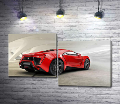 Модульна картина "Червоний бампер автомобіля Lykan Hypersport на білому фоні"