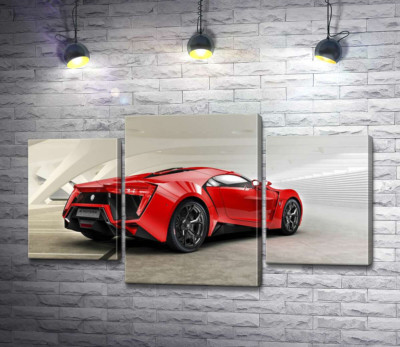 Модульная картина "Красный бампер автомобиля Lykan Hypersport на белом фоне"