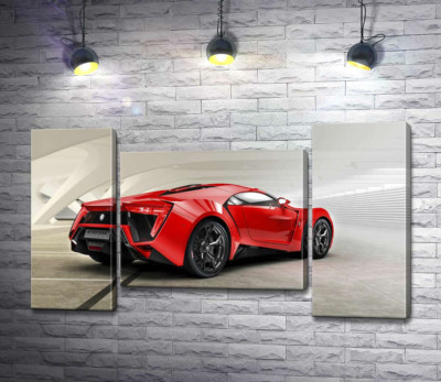 Модульна картина "Червоний бампер автомобіля Lykan Hypersport на білому фоні"