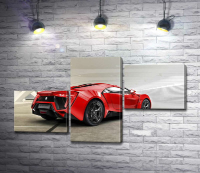 Модульная картина "Красный бампер автомобиля Lykan Hypersport на белом фоне"