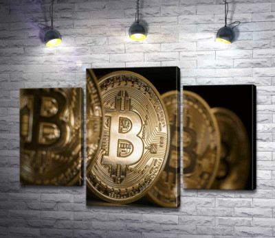 Переливы золотого на монетах биткоинов