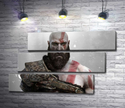 Модульная картина "Угрожающая сила спартанца Кратоса (Kratos) – героя видеоигры "Бог войны" (God of War)"