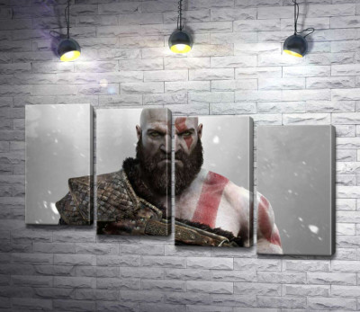 Модульная картина "Угрожающая сила спартанца Кратоса (Kratos) – героя видеоигры "Бог войны" (God of War)"