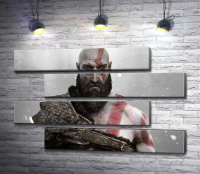 Модульная картина "Угрожающая сила спартанца Кратоса (Kratos) – героя видеоигры "Бог войны" (God of War)"