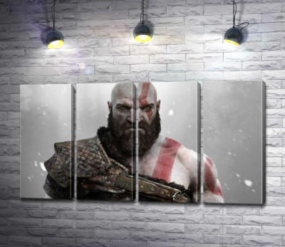 Модульна картина "Загрозлива сила спартанця Кратоса (Kratos) - героя відеогри "Бог війни" (God of War)"