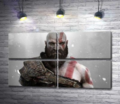 Модульная картина "Угрожающая сила спартанца Кратоса (Kratos) – героя видеоигры "Бог войны" (God of War)"