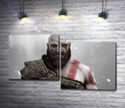 Модульная картина "Угрожающая сила спартанца Кратоса (Kratos) – героя видеоигры "Бог войны" (God of War)"