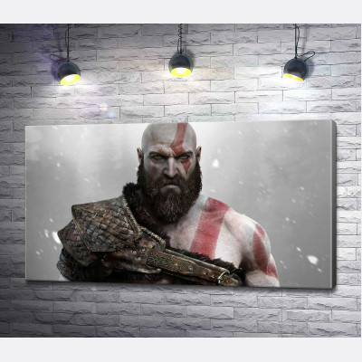 Угрожающая сила спартанца Кратоса (Kratos) – героя видеоигры "Бог войны" (God of War)