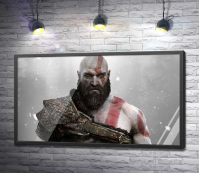 Постер "Угрожающая сила спартанца Кратоса (Kratos) – героя видеоигры "Бог войны" (God of War)"