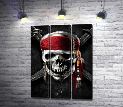 Модульна картина "Славнозвісний череп Джека Горобця (Jack Sparrow) на постері до фільму "Пірати Карибського моря" (Pirates of the Caribbean)"