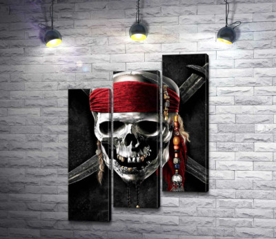 Модульна картина "Славнозвісний череп Джека Горобця (Jack Sparrow) на постері до фільму "Пірати Карибського моря" (Pirates of the Caribbean)"