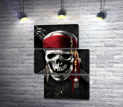 Модульна картина "Славнозвісний череп Джека Горобця (Jack Sparrow) на постері до фільму "Пірати Карибського моря" (Pirates of the Caribbean)"