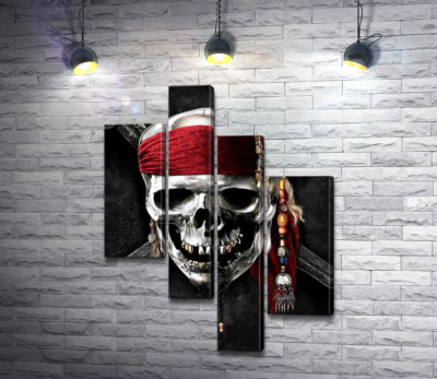 Модульная картина "Знаменитый череп Джека Воробья (Jack Sparrow) на фильме "Пираты Карибского моря" (Pirates of the Caribbean)"