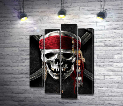 Модульная картина "Знаменитый череп Джека Воробья (Jack Sparrow) на фильме "Пираты Карибского моря" (Pirates of the Caribbean)"