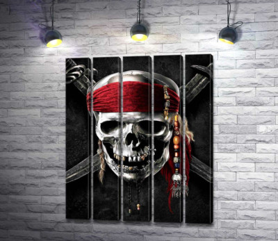 Модульная картина "Знаменитый череп Джека Воробья (Jack Sparrow) на фильме "Пираты Карибского моря" (Pirates of the Caribbean)"