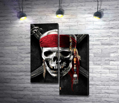 Модульная картина "Знаменитый череп Джека Воробья (Jack Sparrow) на фильме "Пираты Карибского моря" (Pirates of the Caribbean)"