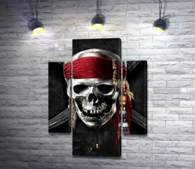 Модульна картина "Славнозвісний череп Джека Горобця (Jack Sparrow) на постері до фільму "Пірати Карибського моря" (Pirates of the Caribbean)"