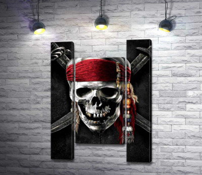 Модульная картина "Знаменитый череп Джека Воробья (Jack Sparrow) на фильме "Пираты Карибского моря" (Pirates of the Caribbean)"