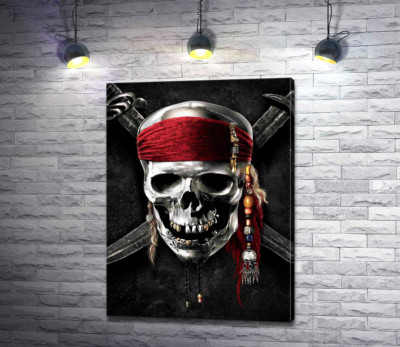 Славнозвісний череп Джека Горобця (Jack Sparrow) на постері до фільму "Пірати Карибського моря" (Pirates of the Caribbean)