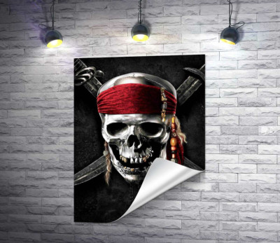 Славнозвісний череп Джека Горобця (Jack Sparrow) на постері до фільму "Пірати Карибського моря" (Pirates of the Caribbean)