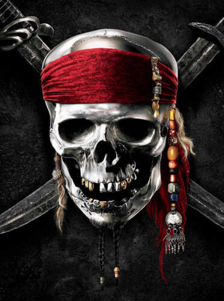 Славнозвісний череп Джека Горобця (Jack Sparrow) на постері до фільму "Пірати Карибського моря" (Pirates of the Caribbean)