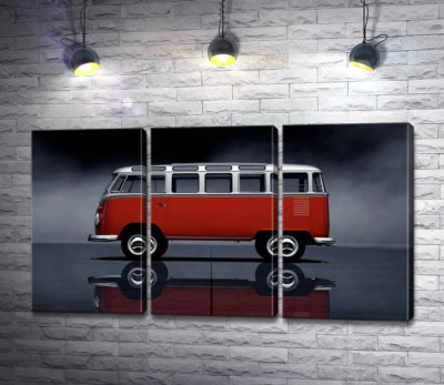 Модульная картина "Легендарный красно-белый автобус Volkswagen Van Samba"
